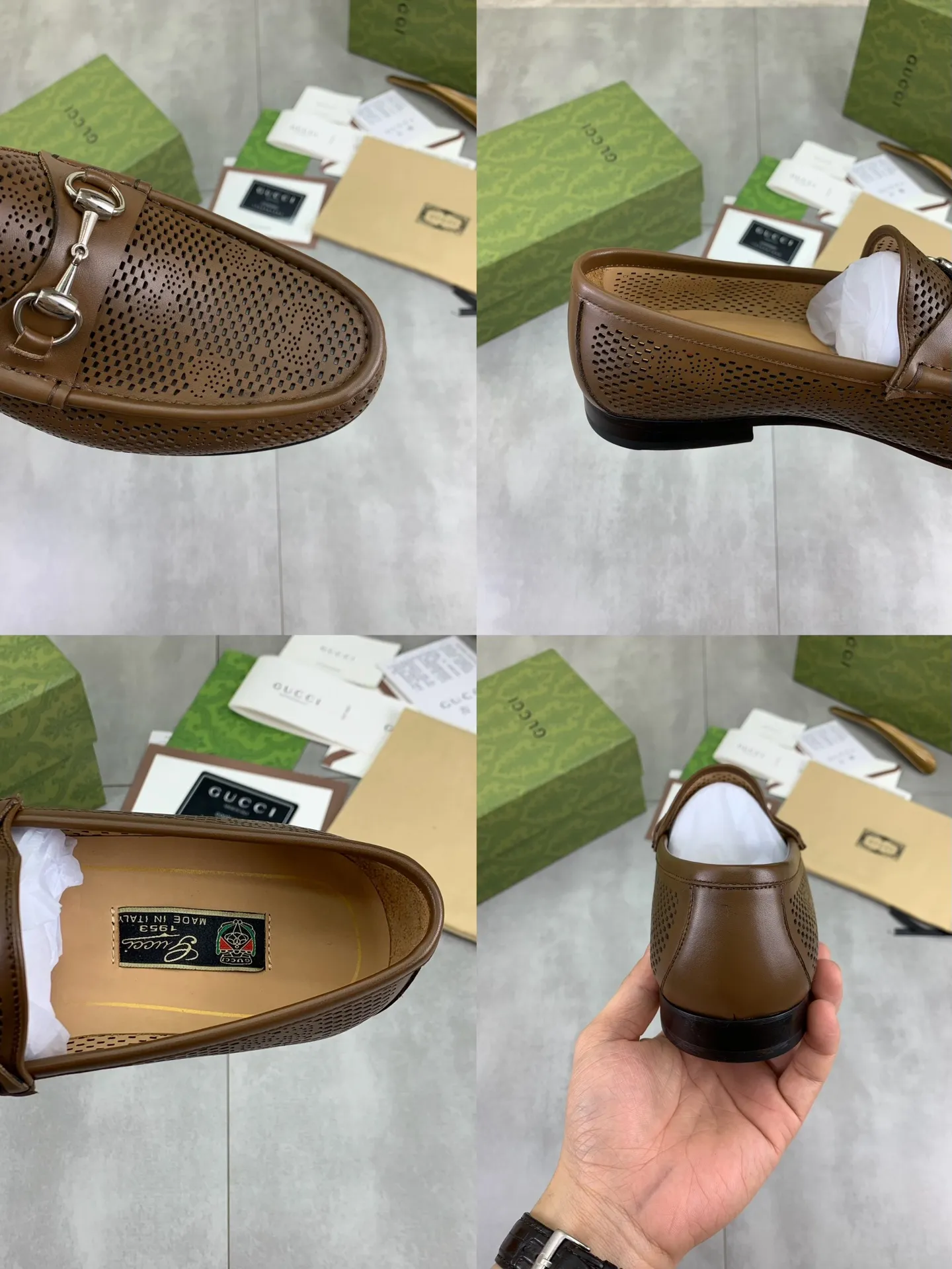 Factory price P980💰💎💎💎Top version (original high-grade genuine leather outsole) Full upper and inner lining cowhide punching design (summer essential) Brand: [GUCCi] Gucci's new business formal casual leather shoes Standard code: Men's size 39–44 (38 45 46 needs to be customized) Grade: Same as the official website Original quality Material: Original calfskin Water-dyed cowhide lining Original genuine leather outsole Style categories: Men's fashion Formal casual leather shoes Slip-on men's shoes series Young fashion European and American trends British style Casual matching Comfortable feet Color: 3️⃣ colors available Actual pictures
